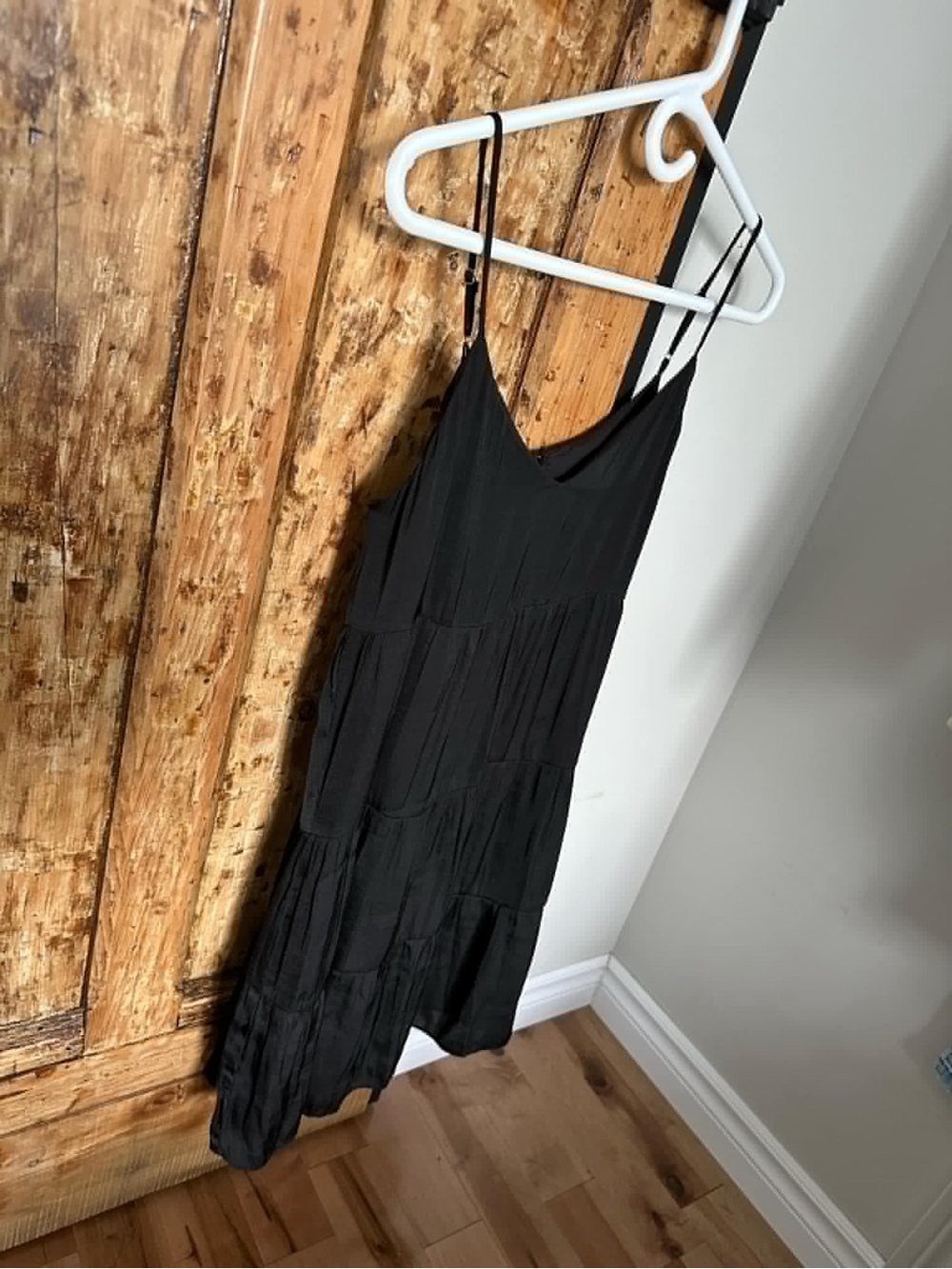 Naked Zebra Black Tiered Slip Midi Dress